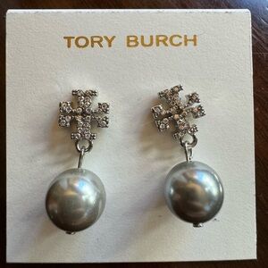 Tory Burch grey simulated pearl earrings